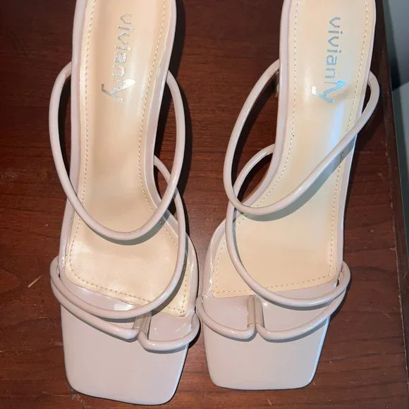 Women's Thong Heels Sandals Square Open Toe Strappy Heeled Sandal Slip - Picture 3 of 11